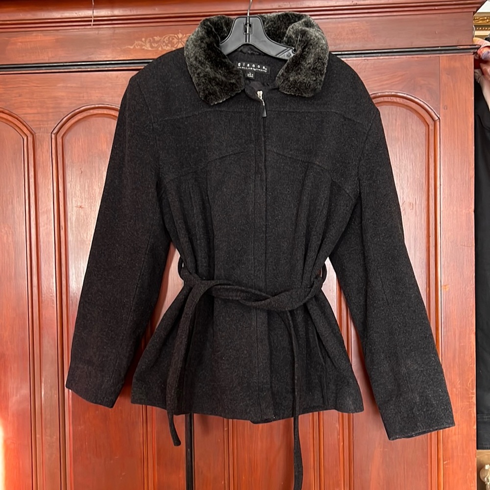 Giacca Gallery Company Gray Full Zipper Down Belted Winter Coat Size Large